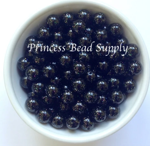 12mm Black Glitter Pearls