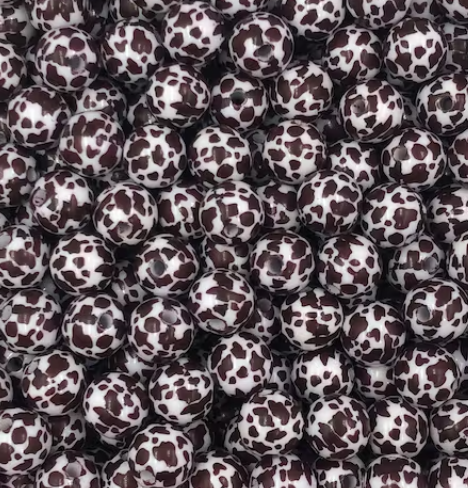 12mm Brown Cow Print Acrylic Beads