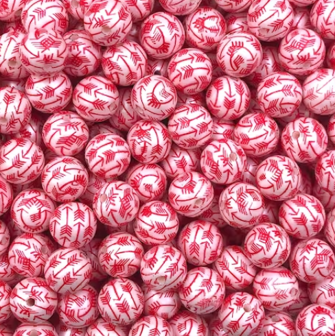 12mm Red Arrow Print Heart Acrylic Beads