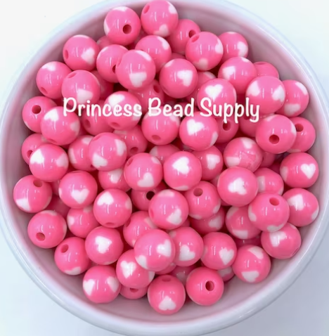 12mm Pink Heart Acrylic Beads