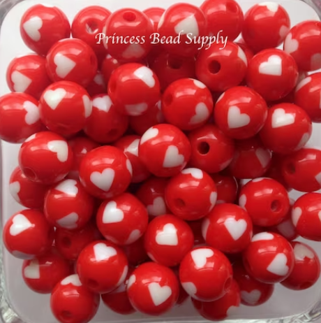 12mm Red Heart Acrylic Beads