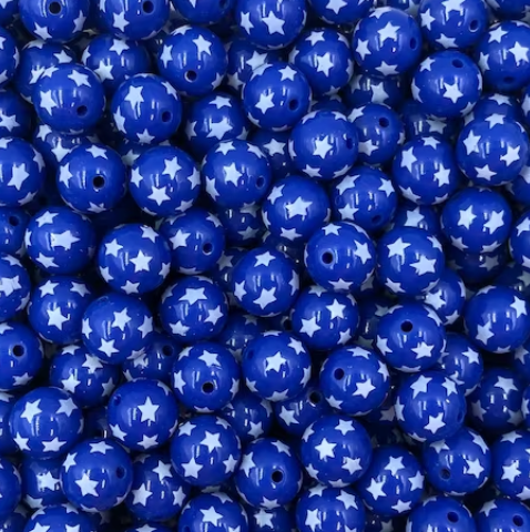 12mm All Over Stars Acrylic Beads--Blue
