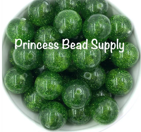 20mm Green Glitter Acrylic Beads