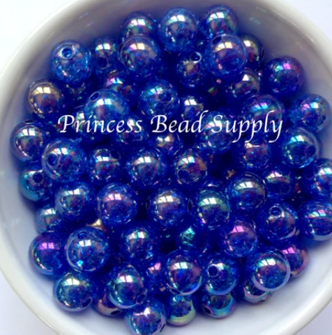 12mm Royal Blue Crackle Acrylic Beads