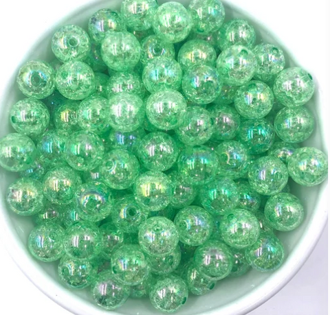 12mm Mint Crackle Acrylic Beads