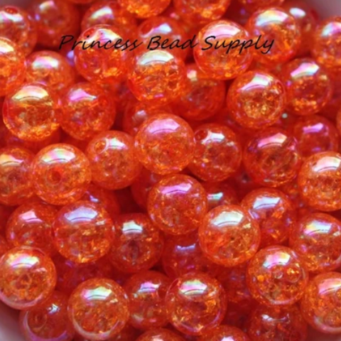 12mm Orange Crackle Acrylic Beads