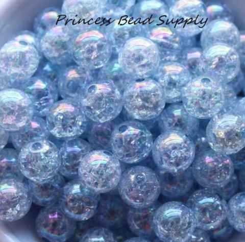 12mm Sky Blue Crackle Acrylic Beads