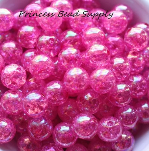 12mm Hot Pink Crackle Acrylic Beads