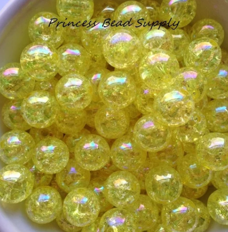 12mm Yellow Crackle Acrylic Beads