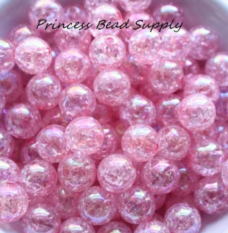 12mm Pink Crackle Acrylic Beads