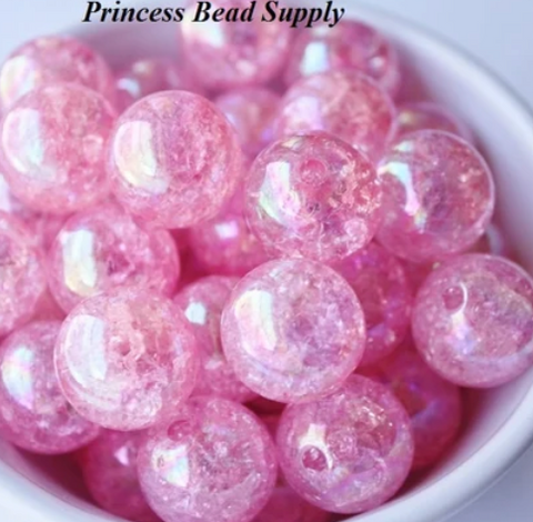 20mm Pink Crackle Acrylic Beads