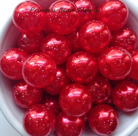 20mm Red Glitter Pearl Chunky Beads