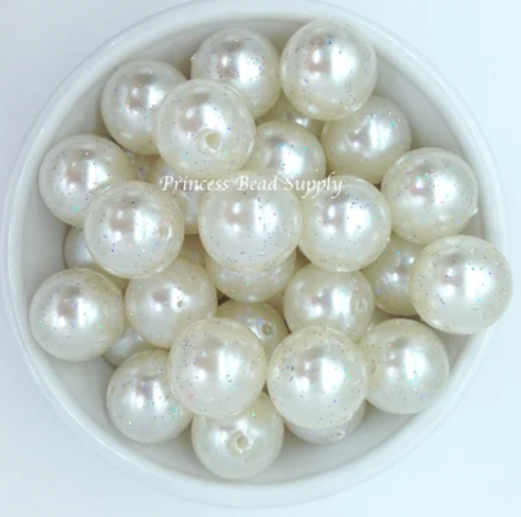 20mm Ivory Glitter Pearl Chunky Beads