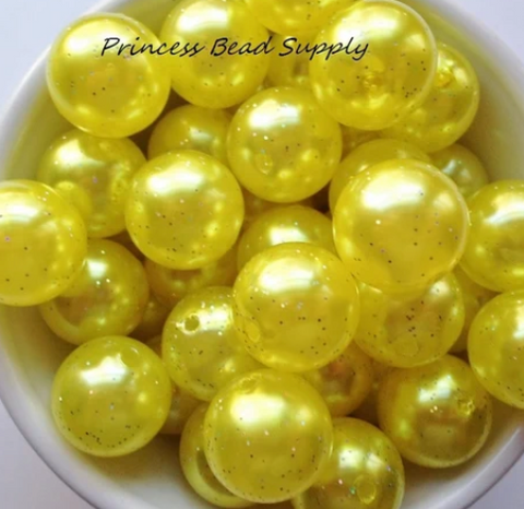 20mm Yellow Glitter Pearl Chunky Beads
