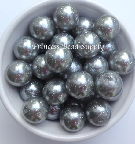 20mm Silver Glitter Pearl Chunky Beads