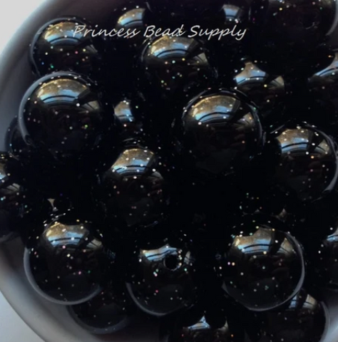 20mm Black Glitter Pearl Chunky Beads