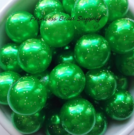 20mm Green Glitter Pearl Chunky Beads