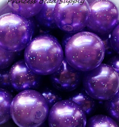 20mm Purple Glitter Pearl Chunky Beads