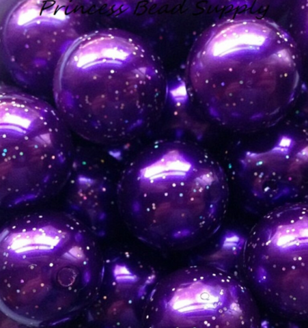 20mm Dark Purple Glitter Pearl Chunky Beads