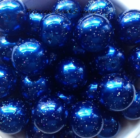20mm Royal Blue Glitter Pearl Chunky Beads