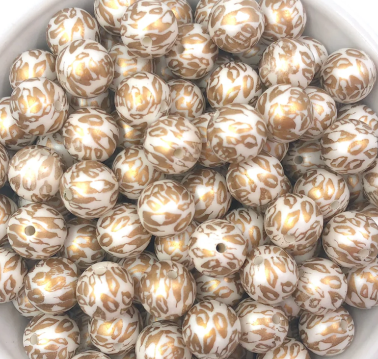 12mm Gold Leopard Print Acrylic Beads