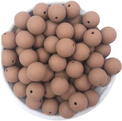 12mm Caramel Brown Silicone Beads
