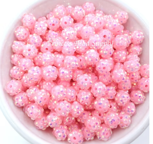 12mm Pink Rhinestone Acrylic Beads