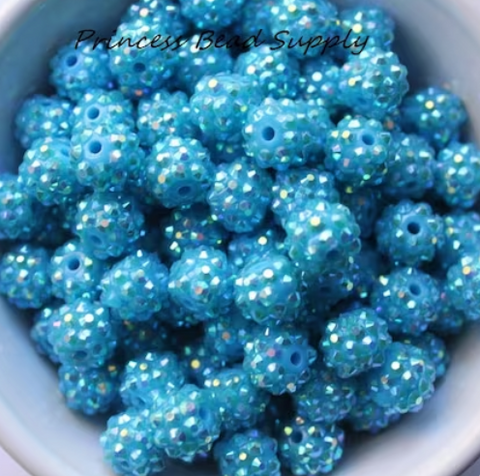 12mm Aqua Blue Rhinestone Acrylic Beads