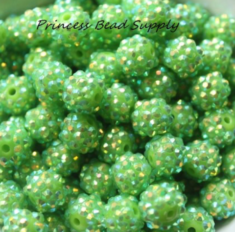 12mm Lime Green Rhinestone Acrylic Beads