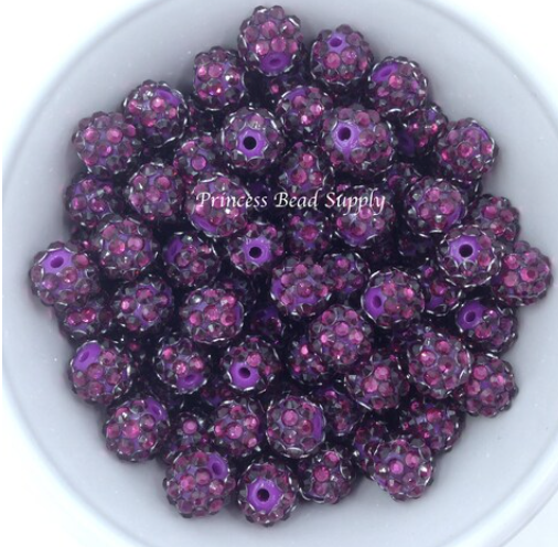 12mm Dark Plum Rhinestone Acrylic Beads