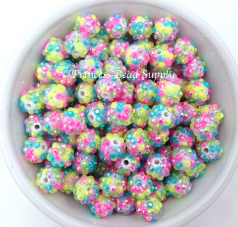 12mm Pink, Yellow & Blue Confetti Rhinestone Acrylic Beads