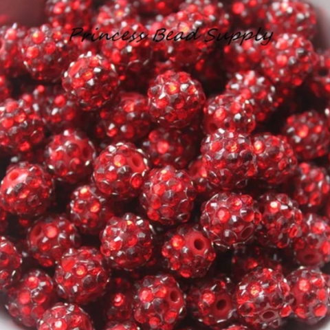 12mm Red Rhinestone Acrylic Beads