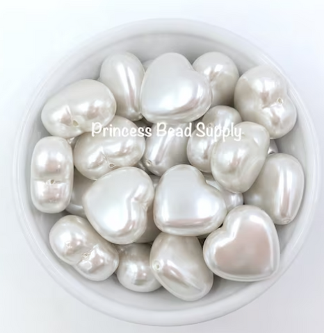 25mm Puffy Heart Pearl Chunky Beads--White