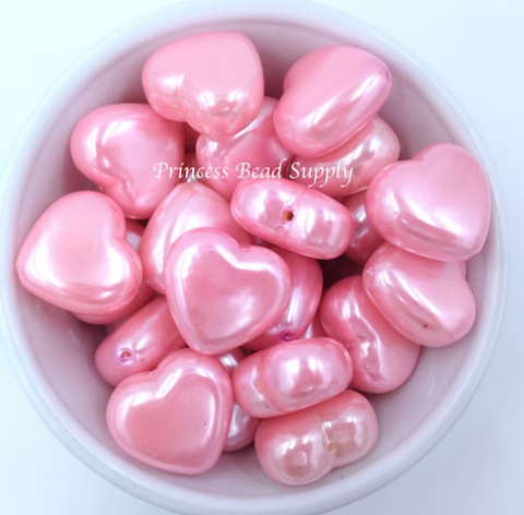 25mm Puffy Heart Pearl Chunky Beads--Pink