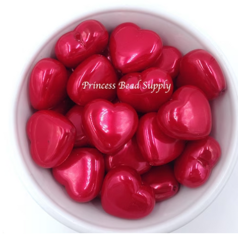25mm Puffy Heart Pearl Chunky Beads--Red