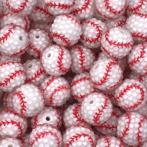 20mm Baseball Rhinestone Chunky Beads