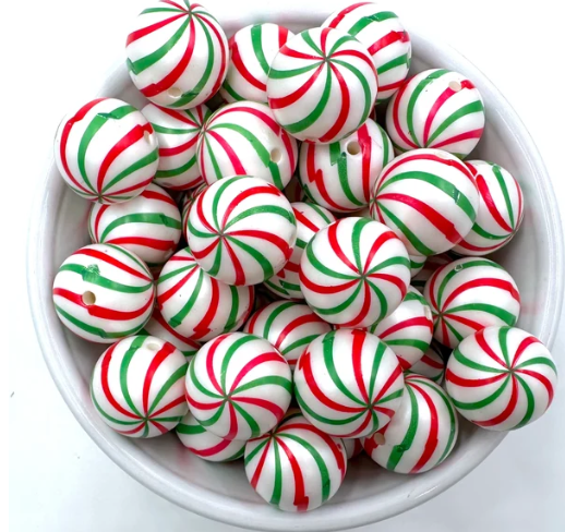 20mm Red & Green Peppermint Swirl Chunky Beads