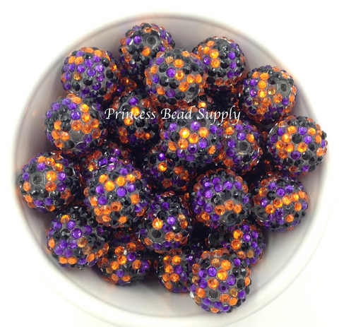 20mm Orange, Purple & Black Halloween Confetti Rhinestone Chunky Beads