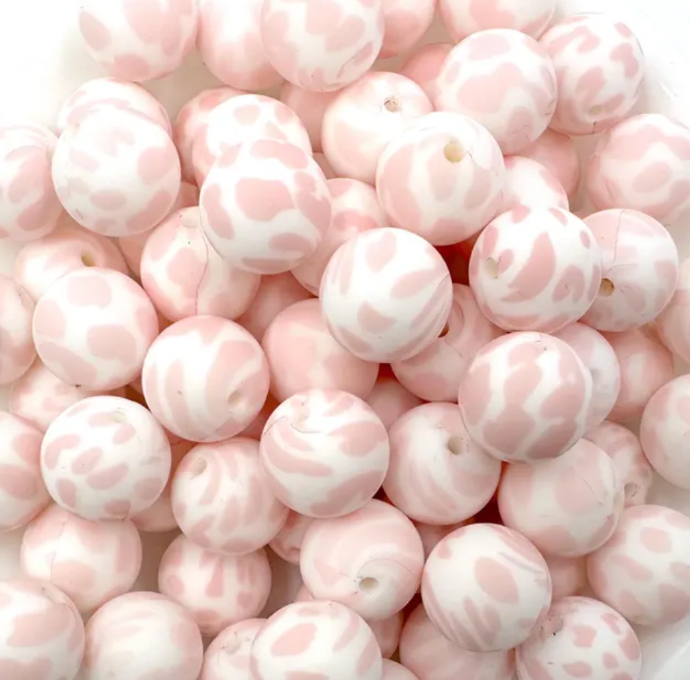 Light Pink Cow Print Silicone Beads - Dalmatian Printed Beads--15mm