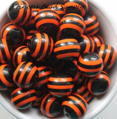 20mm Orange & Black Striped Chunky Beads