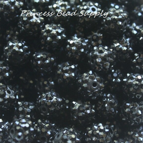 12mm Black Rhinestone Beads