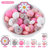 Pink Daisy Flower Silicone Focal Bead Mix