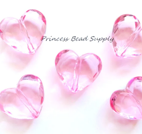 25mm Faceted Transparent Heart Chunky Beads--Light Pink