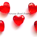 25mm Faceted Transparent Heart Chunky Beads--Red