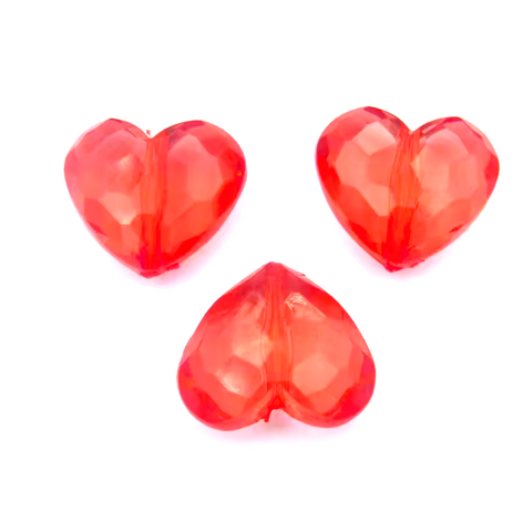 25mm Faceted Transparent Heart Chunky Beads--Red