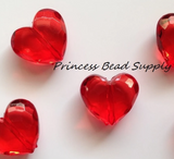 25mm Faceted Transparent Heart Chunky Beads--Red