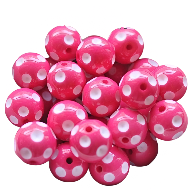 20mm Hot Pink Polka Dot Acrylic Beads