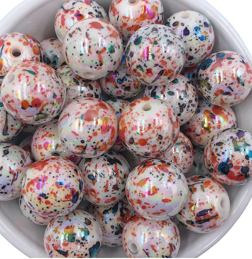 20mm Orange and Black AB Splatter Acrylic Beads