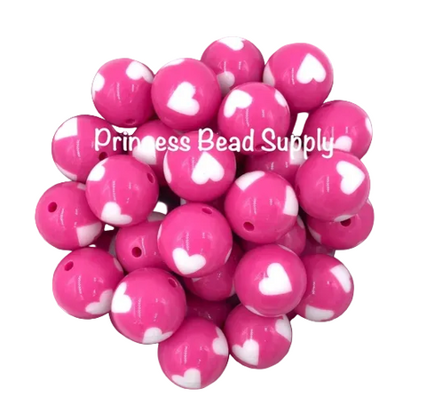 20mm Hot Pink Heart Acrylic Beads