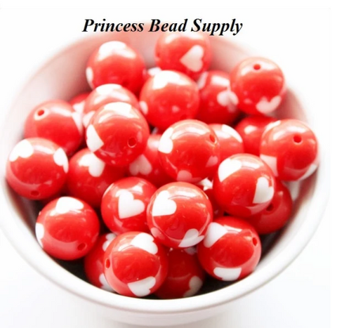 20mm Red Heart Acrylic Beads
